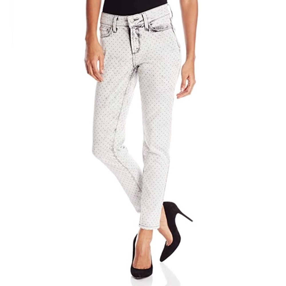 NWT NYDJ Clarissa Metallic Studded Polka Dot Grey Ankle Jeans Size 4